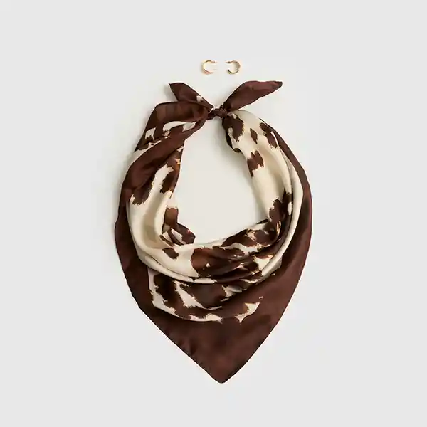 Set Pañuelo Y Aros Pañuelo Estampado Argollas Doble Dorado