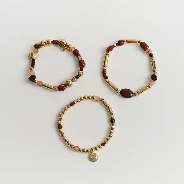 Set Pulseras Boho Mostacillas Piedras Multicolores Dorado