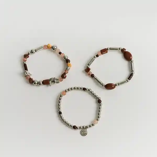 Set Pulseras Boho Mostacillas Piedras Multicolores Plateado