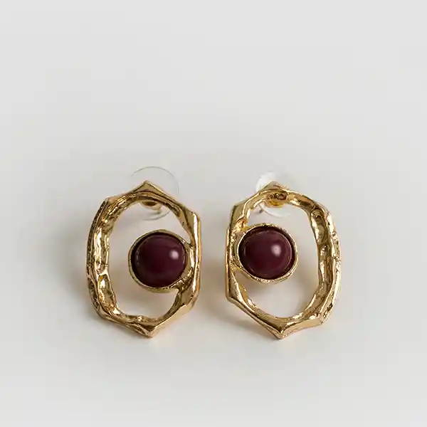 Aros Boho Círculo Irregular Piedra Dorado