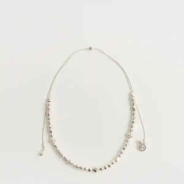 Collar Boho Cordón Bolitas Machacadas Plateado