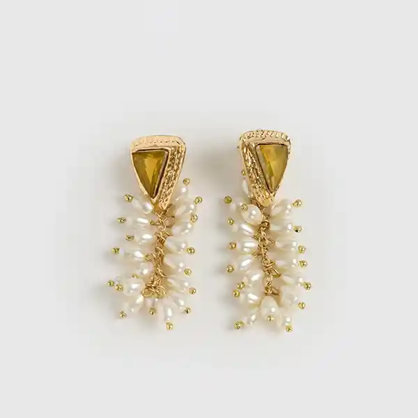 Aros Fiesta Piedra Strass Perlas Dorado