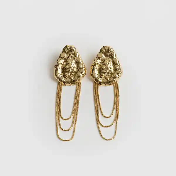 Aros Woman Triángulo Machacado Strass Cadenas Dorado