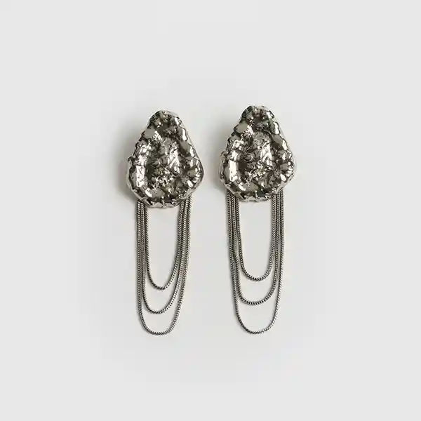 Aros Woman Triángulo Machacado Strass Cadenas Plateado