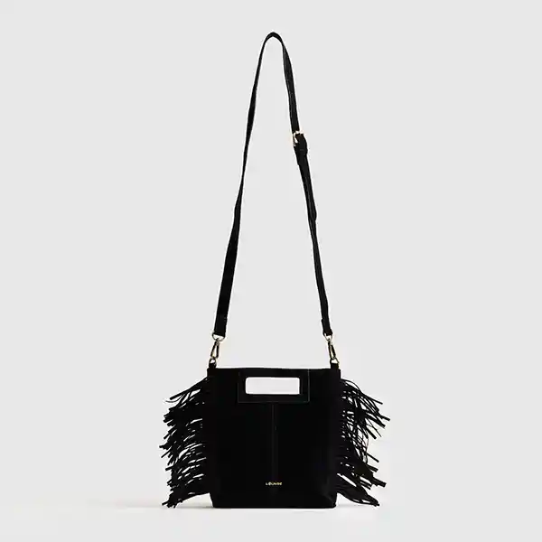 Cartera De Hombro Boho Cuadrada Flecos Negro