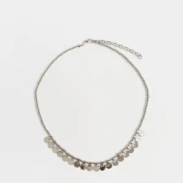 Collar Boho Mostacillas Y Monedas Plateado