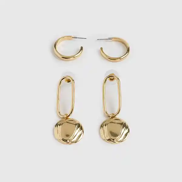 Set Aros Argollas Simples Y Monedas Dorado