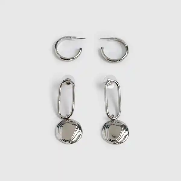 Set Aros Argollas Simples Y Monedas Plateado