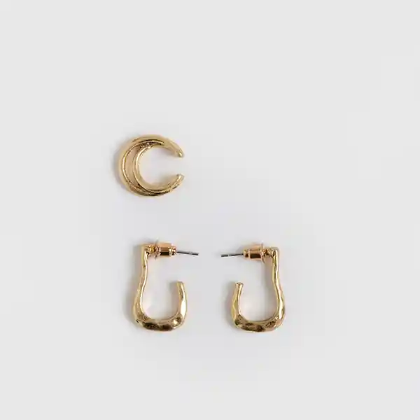 Set Aros Argollas Rectangulares Y Cuff Dorado