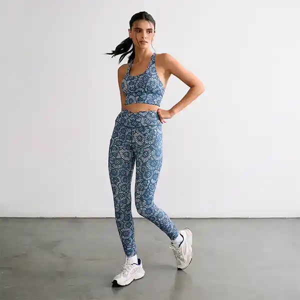 Calza Deportiva Active Flores L Verde Petróleo