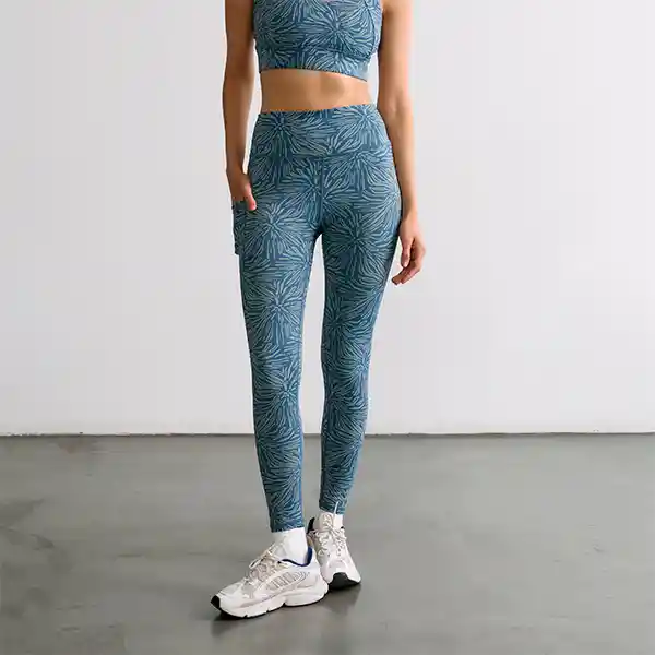 Calza Deportiva Active Estampado Flores M Verde Petróleo