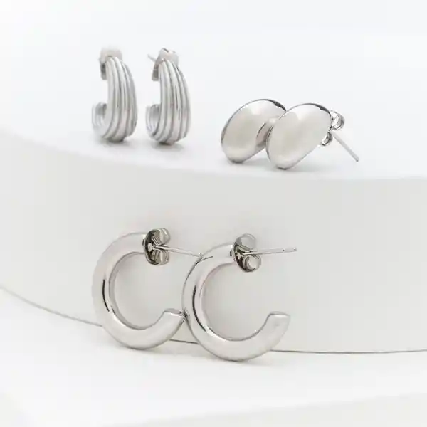 Set Aros Woman Argollas Irregulares Plateado