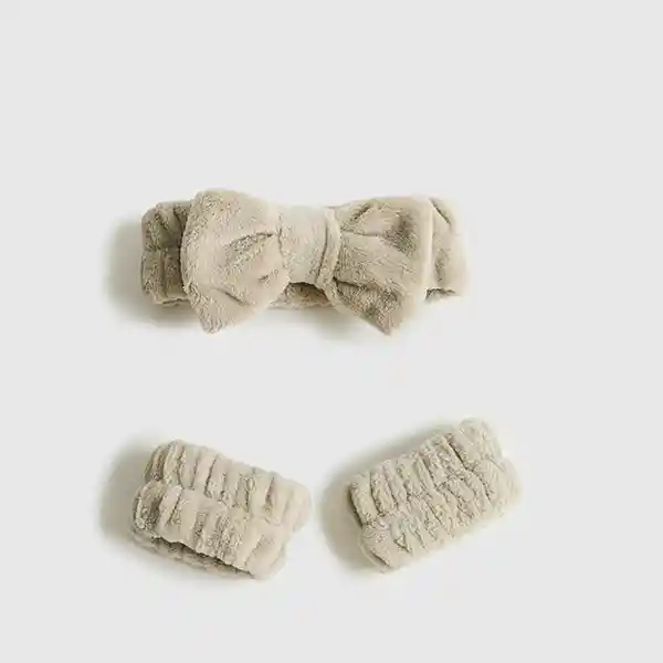 Cintillo Skincare Self Care Set Cintillo + Muñequeras Beige