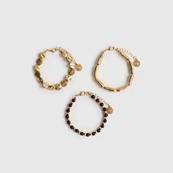 Set Pulseras Mostacillas Y Piedras Irregulares Dorado