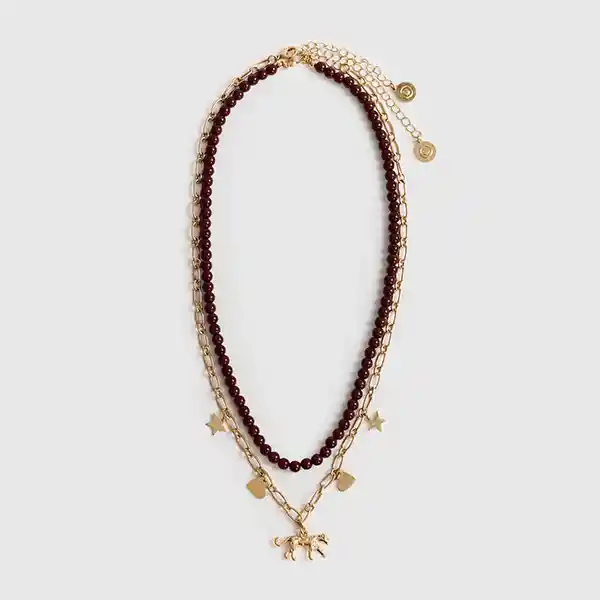 Collar Doble Con Eslabones Y Mostacillas. Dorado