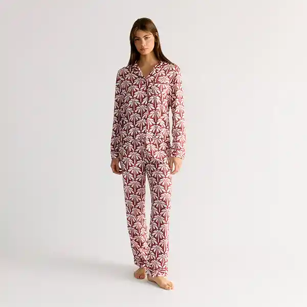 Pijama Dreamy Camisero Palmeras M Burdeo