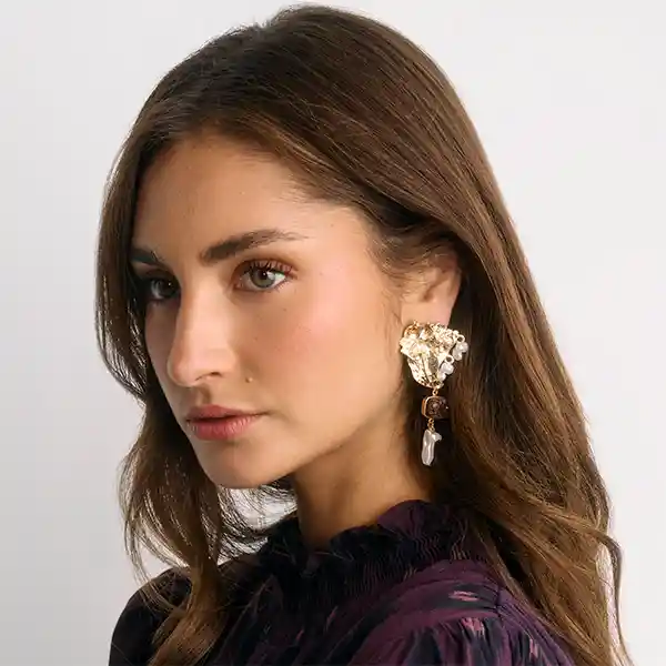 Aros Con Piedra Colgante Dorado