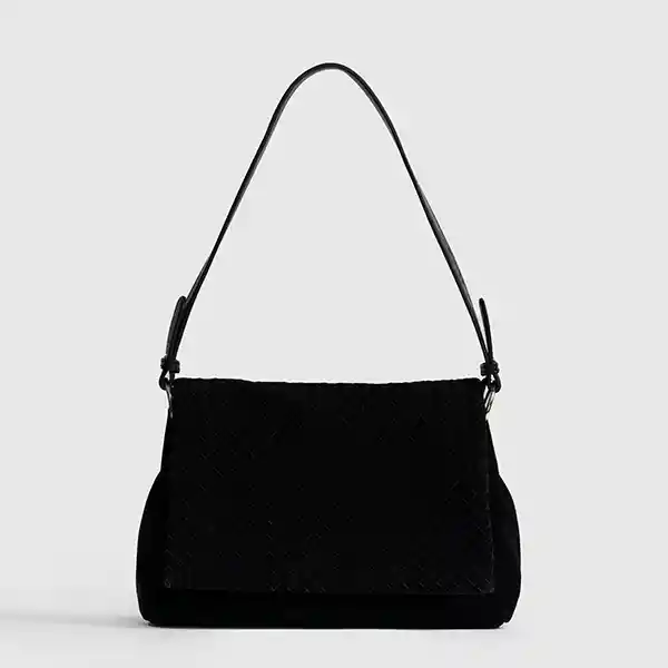 Cartera De Hombro Woman Solapa Tejida Negro