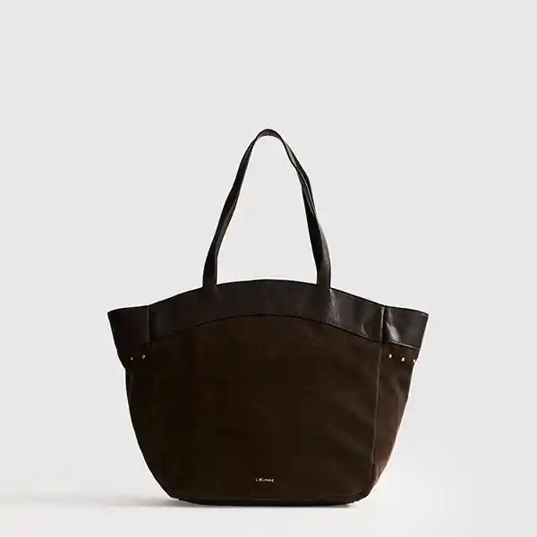 Cartera Tote Fake Suede Tachas Café