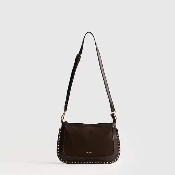 Cartera De Hombro Fake Suede Tachas Café