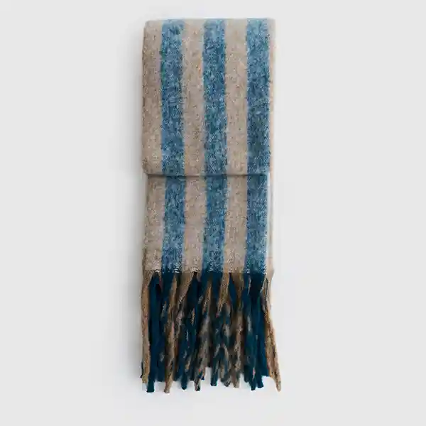 Bufanda Alto Invierno Líneas Flecos Celeste