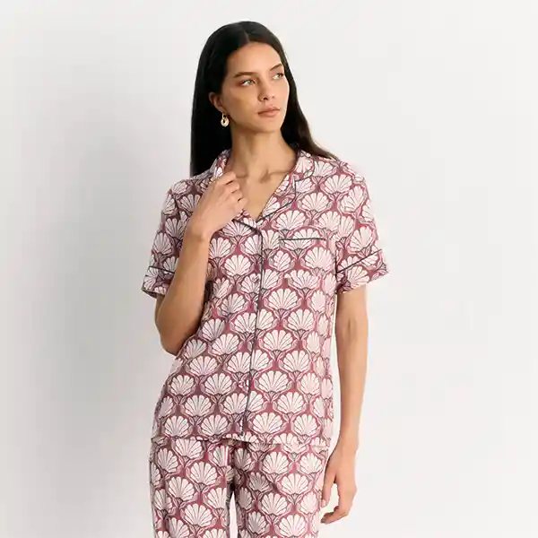 Pijama Camisero Flores S Rosado