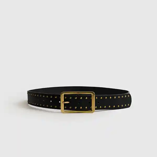 Cinturón Tachas Y Hebilla Cuadrada M/l Negro
