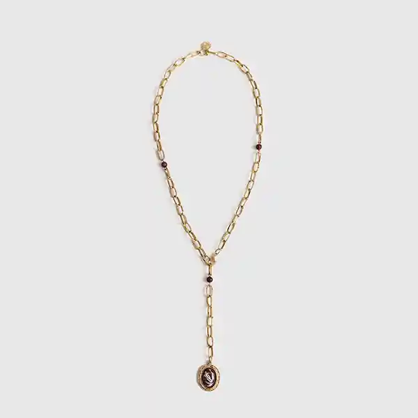 Collar Charm De Piedra Burdeo