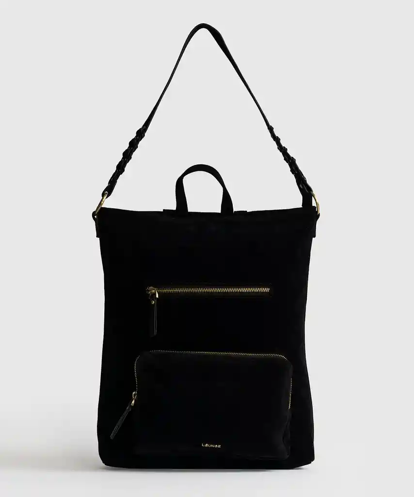 Cartera Mochila Notebook Fake Suede Negro
