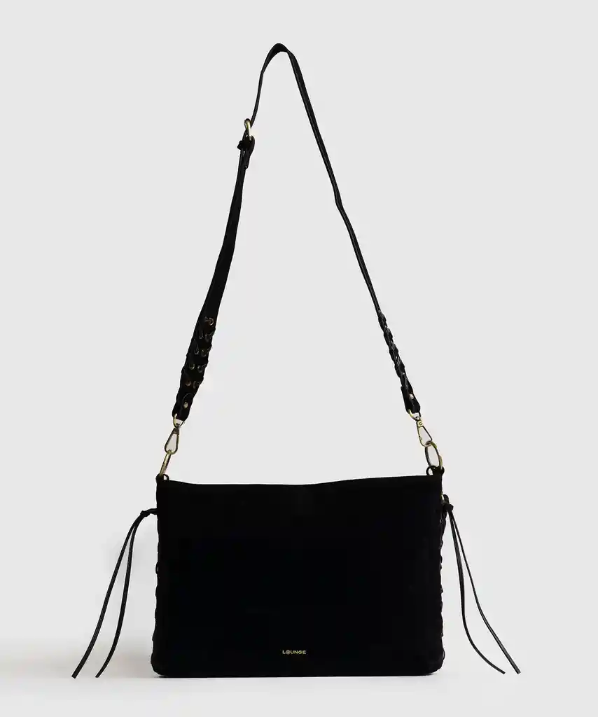 Cartera Bandolera Efecto Gamuza Con Trenzado Negro