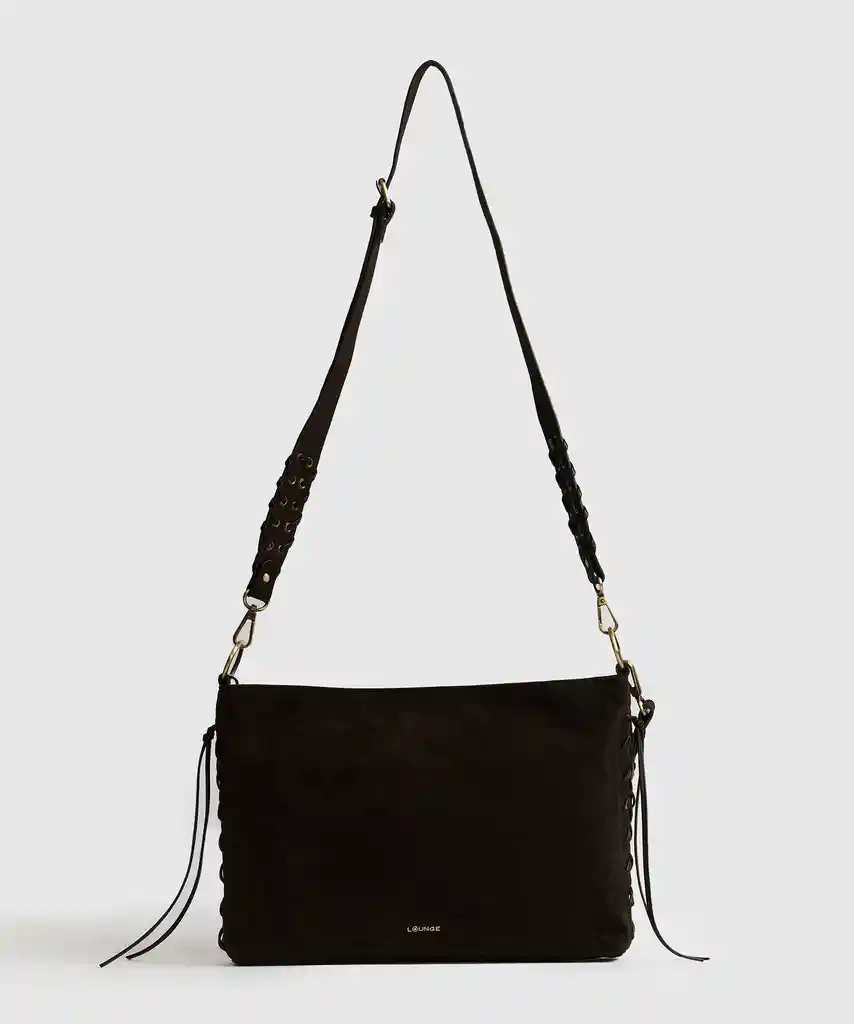 Cartera Bandolera Efecto Gamuza Con Trenzado Café