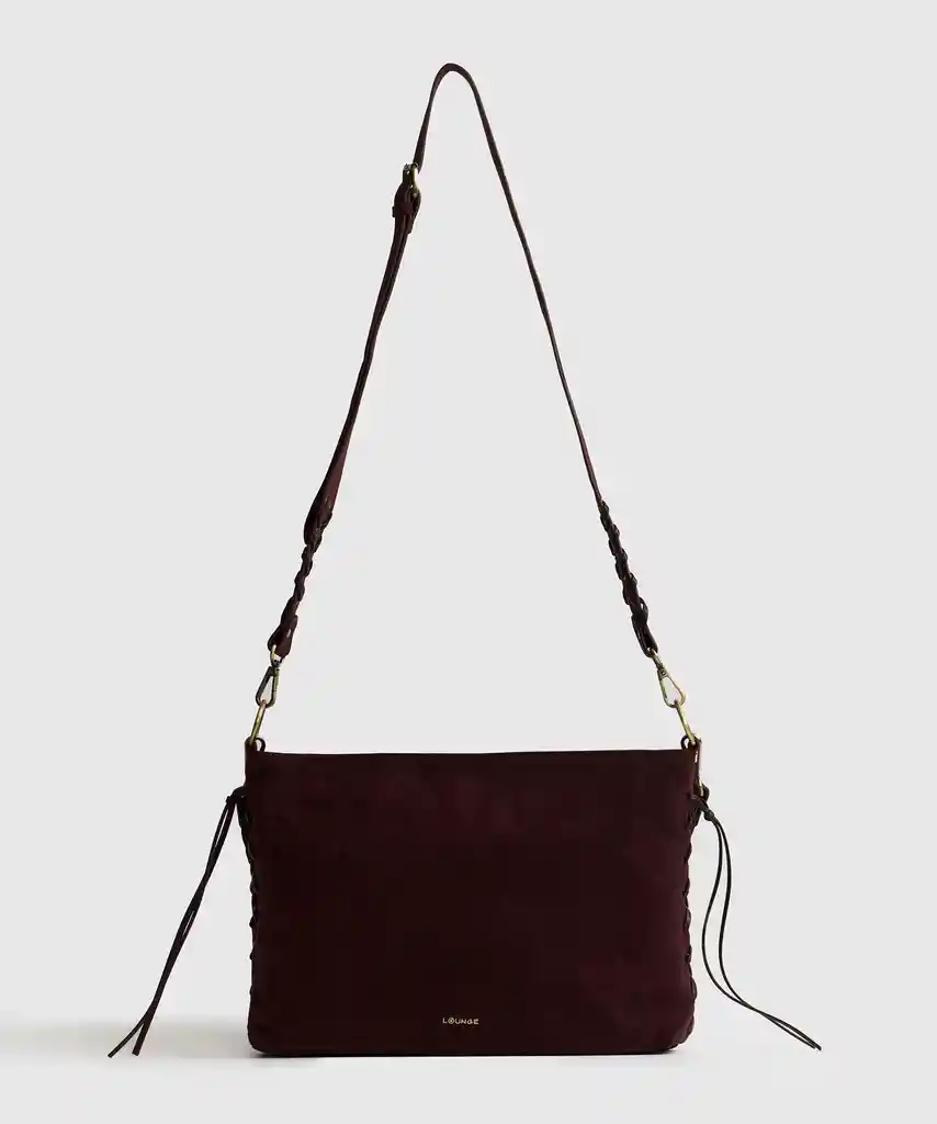 Cartera Bandolera Efecto Gamuza Con Trenzado Burdeo