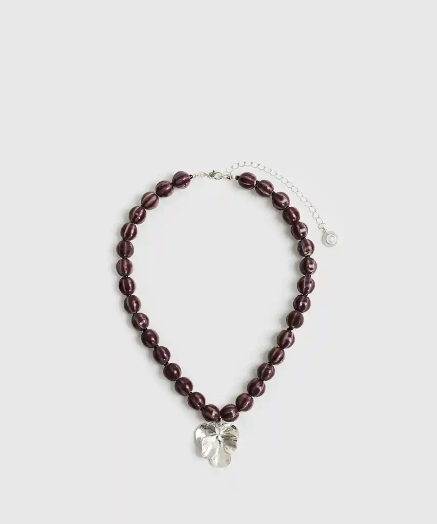 Collar Street Charm Flor Plateada Morado