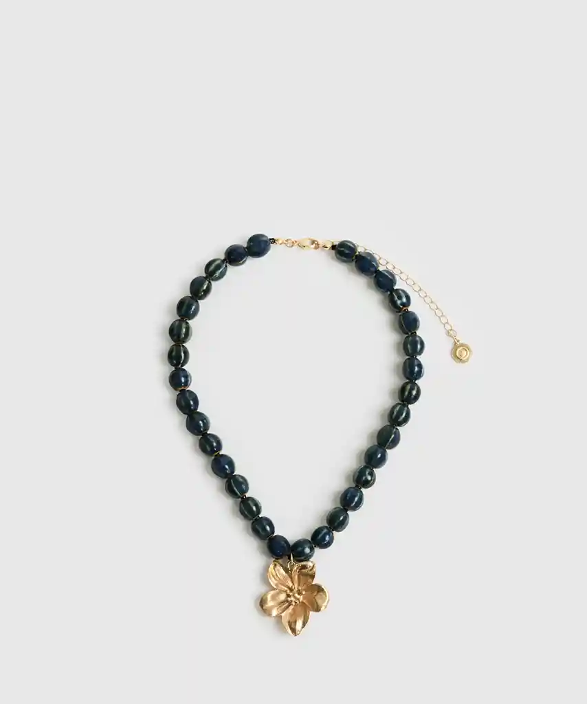 Collar Street Charm Flor Dorada Azul