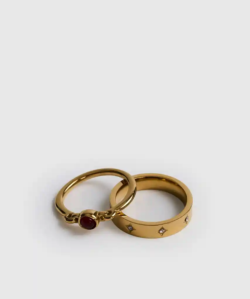 Set Anillos Strass M Dorado