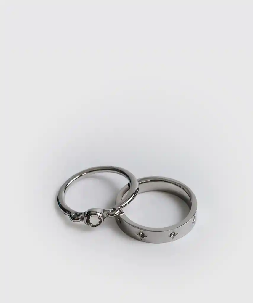 Set Anillos Strass L Plateado