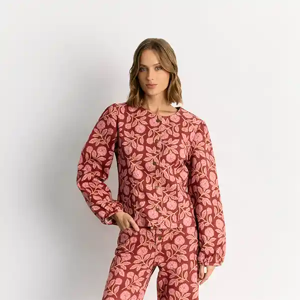 Chaqueta Flores Denim M Burdeo