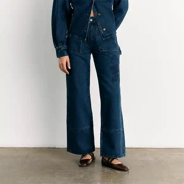 Pantalón Bordado Denim 40 Azul