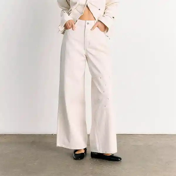 Pantalón Tachas Denim 38 Beige