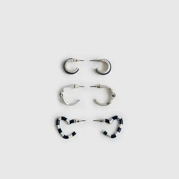 Set Aros Argollas Resina Plateado