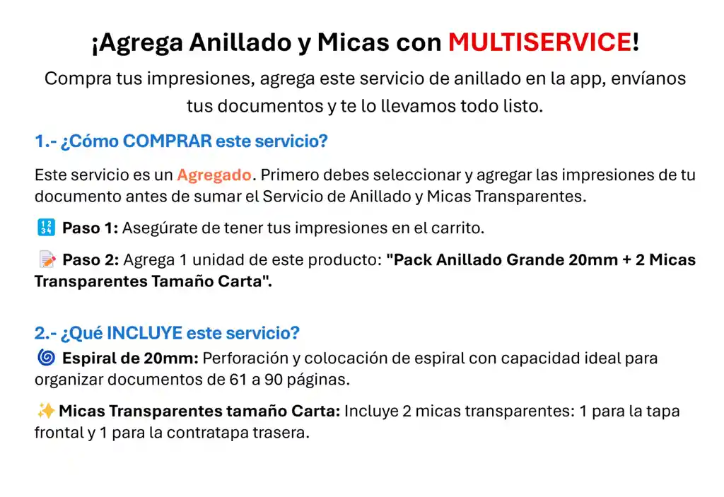 Servicio De Anillado Grande - Tamaño Carta