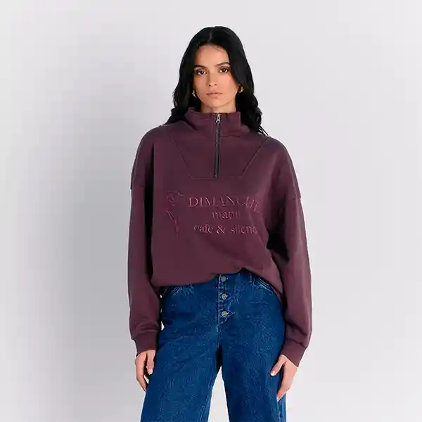 Polerón Cuello Alto Bordados L Morado
