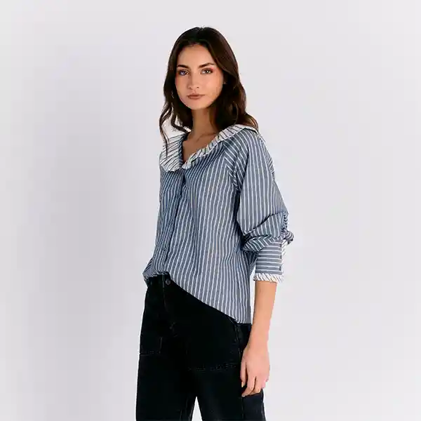 Blusa Rayas L Azul