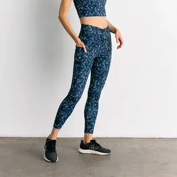 Calza Deportiva Estampado Hojas Active L Azul