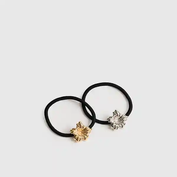Set Collets Detalle Metal Flor Negro