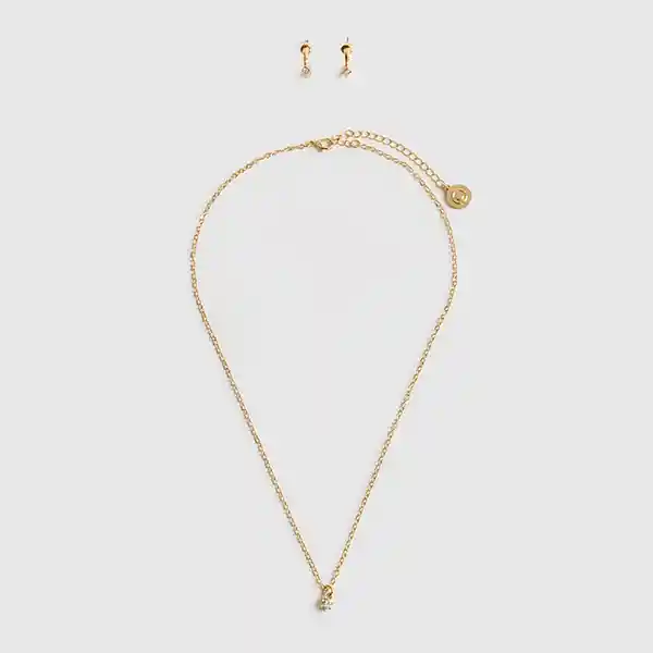 Set Collar Y Aros Detalle De Strass Dorado