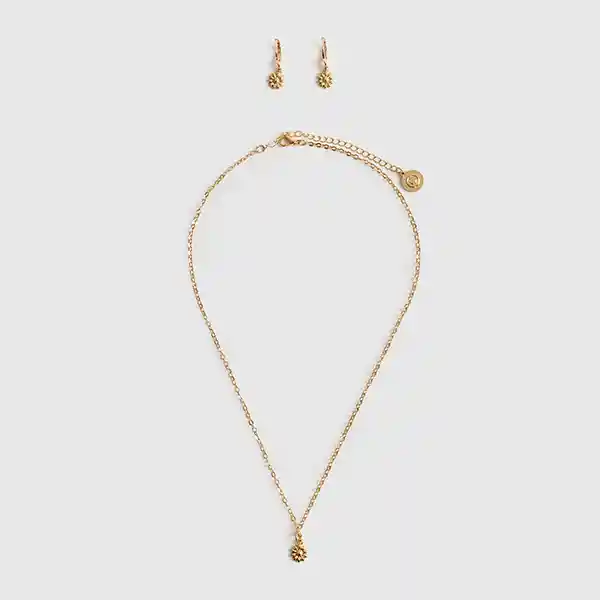 Set Collar Y Aros Flor Dorado