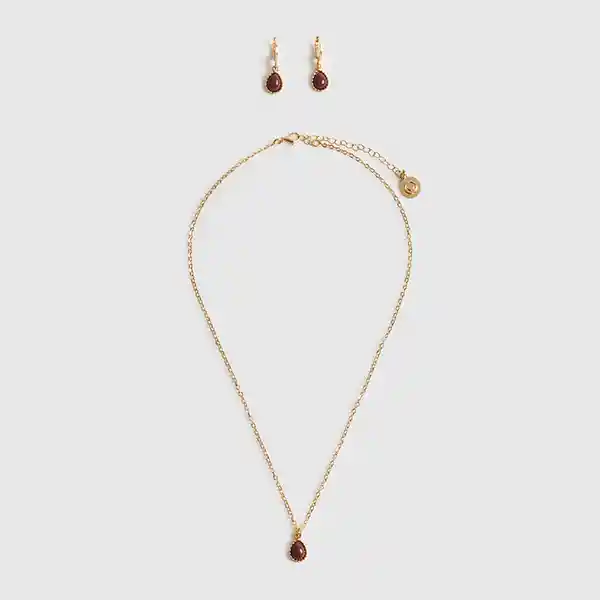 Set Collar Y Aros Piedra Burdeo