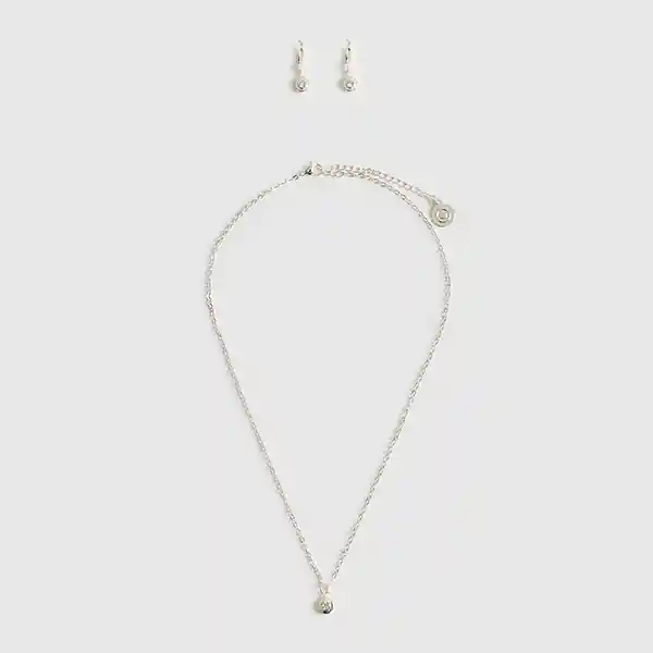 Set Collar Y Aros Punto De Luz Plateado