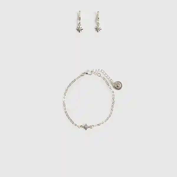 Set Pulsera Y Aros Estrella Plateado